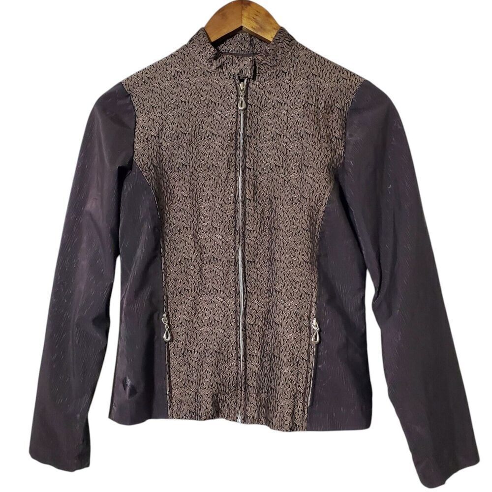 Silk Box Asian Petal Jacket Size 2 Full Zip Silk Blend Brown Form Fit Womens